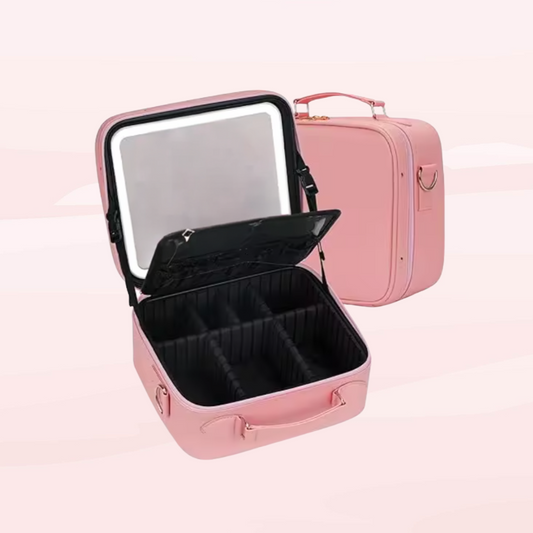 Organizador de maquillaje portátil con espejo LED